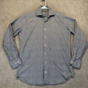 Peter Millar Flannel Shirt Men's M Long Sleeve Gray Cotton Plaid Houndstooth